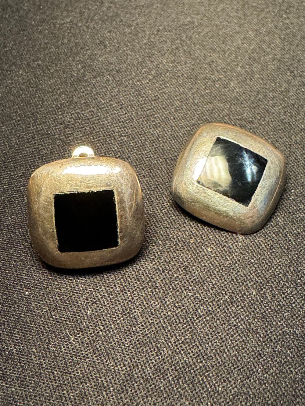 925 Sterling Silver Vintage Onyx Clip On Earrings